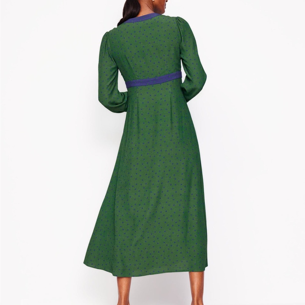 Boden Green Midi Dress with Navy Trim - Picture 5 of 16